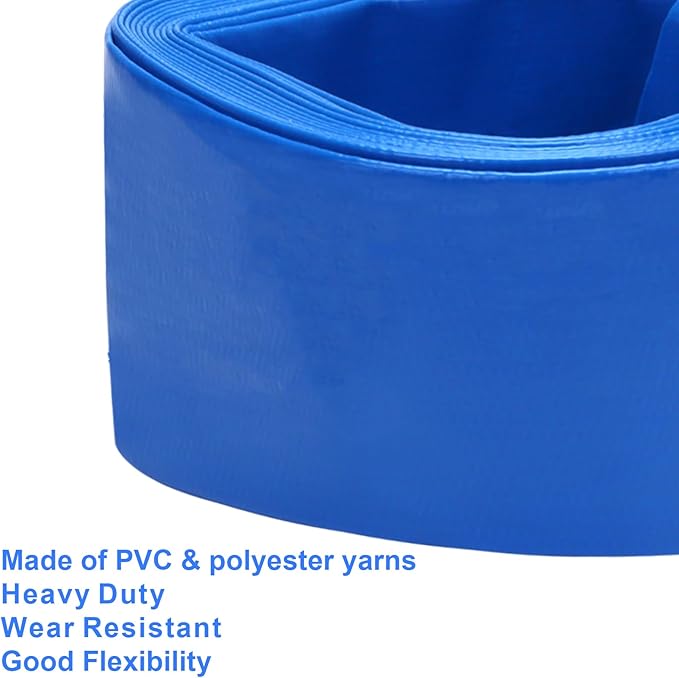 Lay-Flat Pool Backwash Hose - 3" x 25Ft Reinforced Heavy Duty PVC Discharge Hose Weather-Proof Vinyl Pool Drain Hose for Water Transfer with 2 clamps