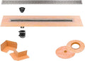 All-in-one Waterproof Linear Shower Drain Kit with 36 Inch Off-set Outlet Channel Body (KL1VO60E90) and Drain Grate Assembly (Cover) in Floral Design with Brushed Stainless Steel Finish (KL1IFE23EB90)