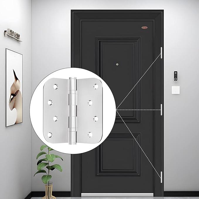 3 Pack Saainless Steel Door Hinge Ball Bearing, Heavy Duty Hinges Inner and Outer Door Hardware for Left and Right Doors, 4" x 4" Door Hinge with 5/8'' Corners - Non Removable Pin