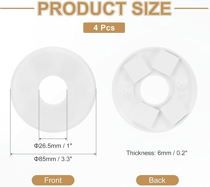 PATIKIL Wall Split Flange 85mm / 3.3" OD, 4 Pcs Round Escutcheon Plate Cover PPR Plumbing Cover Plates with Self-Adhesive Tape for 26.5mm / 1" Dia Water Pipe Faucet, White