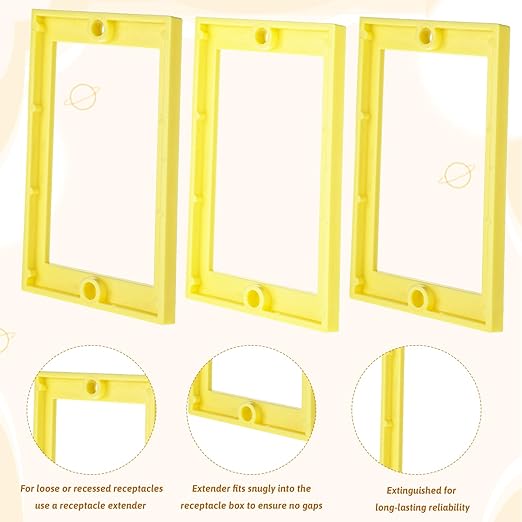 3Pcs 1/4" Electrical Box Extenders Single Gang Outlet Box Extenders for Outlets Receptacle Boxes Extension for Electrical Boxes Outlet Light Switches (Yellow)
