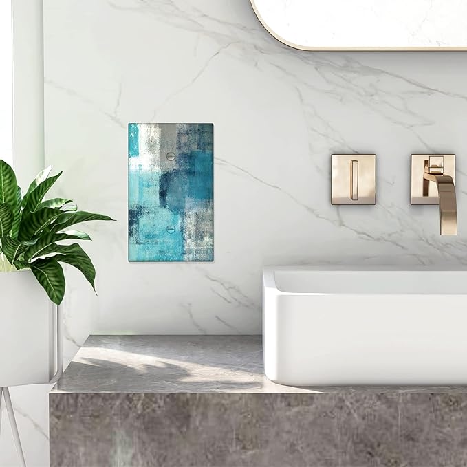 Turquoise Grey Switch Plate Cover One Gang Teal Light Switch Cover Modern Abstract Art wall plate Decortive Light Switch Cover WallPlates for Home Kitchen Decor