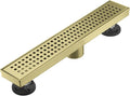 Linear Shower Floor Drain, Brushed Gold 18 Inch 304 Stainless Steel Bathroom Drains Kit, Long Rectangular Shower Trench Drain with Square Pattern Drain Cover & Hair Catcher