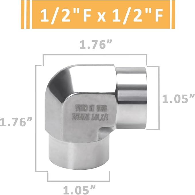 90 Degree Street Elbow - 1/2" NPT Female to 1/2" NPT Female Stainless Steel 304 Heavy Duty Forged Barstock Street Elbow Adapter Pipe Fitting (pack of 2)