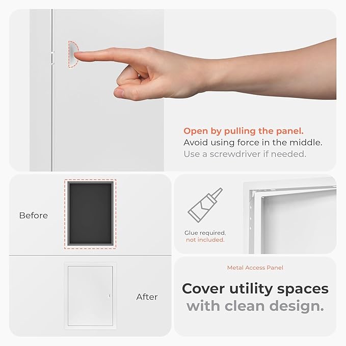 8x16 Inch White Access Panel – Metal Rectangular Wall & Ceiling Access Door for Plumbing Electrical HVAC – Easy Install Indoor Panel for Drywall, Home Improvement and Maintenance