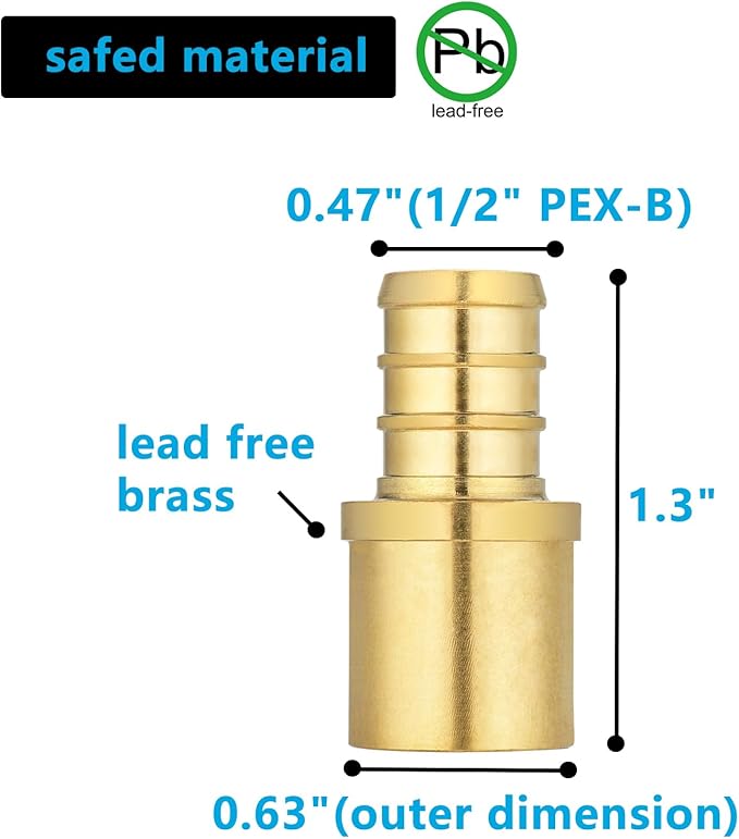 (15 Pack) Lidertik Copper to PEX Fittings 1/2 inch, 1/2" PEX-B F1807 x 1/2" Male Sweat Adapter Brass LI-APXMS1212(15 PCS)