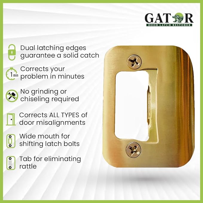 Gator Door Latch Restorer - Strike Plate (Bright Brass)