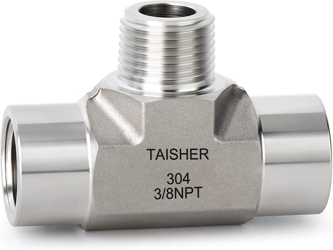 TAISHER 1PCS Forging of 304 Stainless Steel Tee Pipe Fittings, 3/8" NPT Female x 3/8" NPT Male x 3/8" NPT Female Pipe Fittings, Male Branch Tee