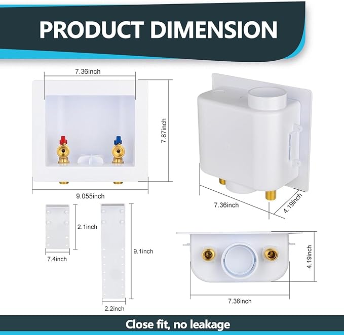 Washing Machine Outlet Box, Center Drain/Side Drain, 1/2 Inch MIP Sweat Inlet x 3/4 Inch MHT Outlet Connection, Laundry Washer Valve Outlet Box (Pack of 5)(WM001-5Pack)