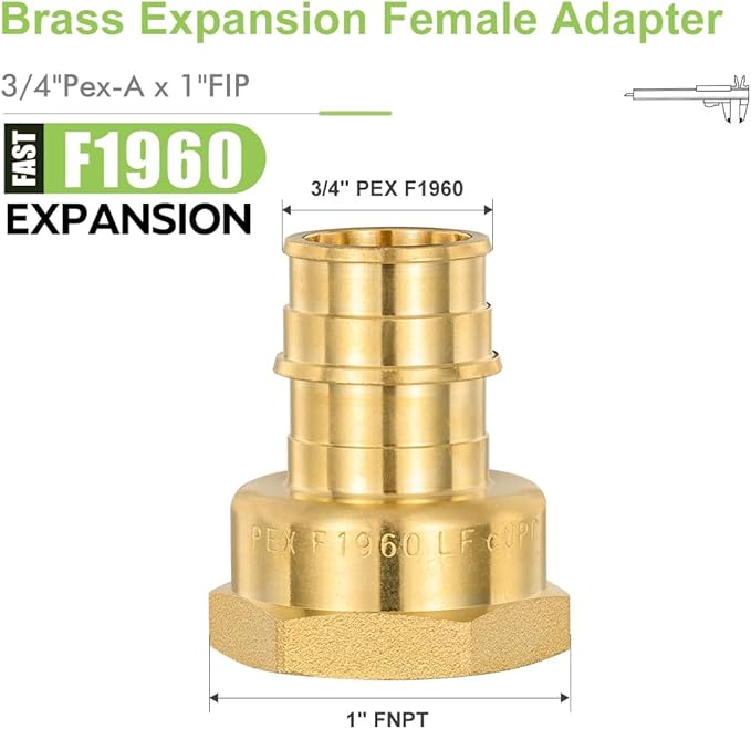 10 Pack Brass Expansion Female Adapter Fittings, 3/4 Inch Female NPT to 3/4 Inch PEX-A Brass Expansion PEX-A Fittings,NSF/ANSI 61 NSF 372 Certificate, ASTM F1960 Certified