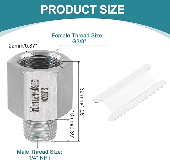 uxcell Pipe Fitting Reducing Adapter, 1/4" NPT Male x G3/8" Female 304 Stainless Steel Reducer Connector for Water Oil Air Pressure Gauge, Silver