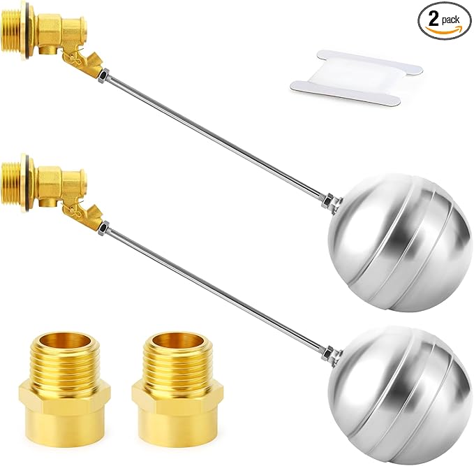 GASHER 2PCS 1" 304 Stainless Steel Float Ball Valve with 1"G Female x 1"NPT Male Adapter, DN25 Adjustable Water Tank Float Ball Valve for Stock Tank Pool Water Level Control