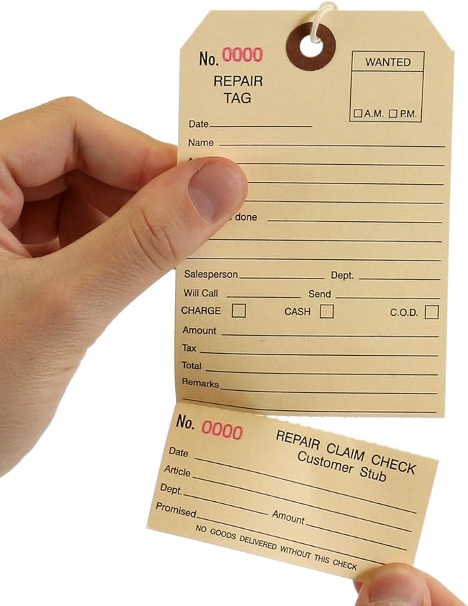SmartSign Pack of 500 Sequentially Numbered Repair Tags with Attached String | 3.125" x 6.25" Manila Cardstock