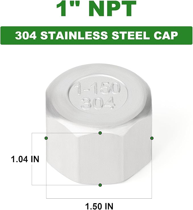 TAISHER 5PCS 304 Stainless Steel Cap Pipe Plug Socket Fitting 1" NPT Female