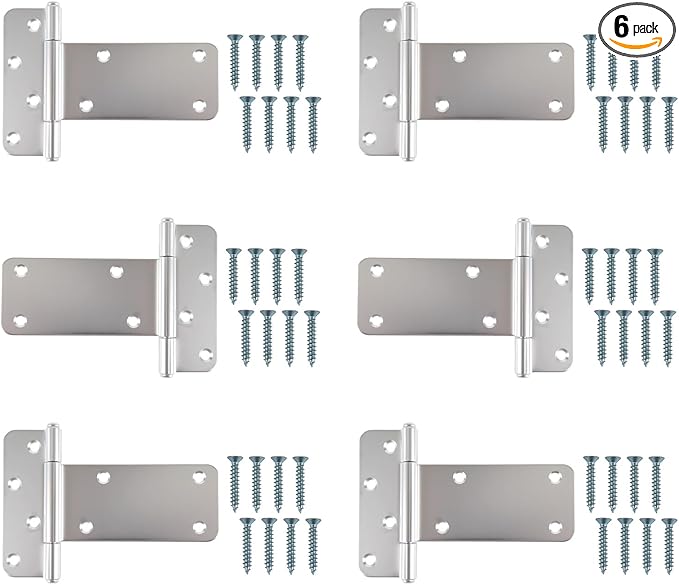 5 in T-Strap Shed Door Hinges,6 Pack Heavy Duty Tee Hinge, T-Gate Hinges, Gate Strap Hinges, Wrought Hardware for Wooden Fences, Barn Door, Shed Doors (Silver, 5 in -6 pcs)