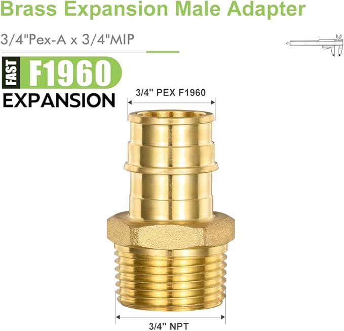 5 Pack Brass Expansion Male Adapter, 3/4 Inch Male NPT to 3/4 Inch PEX-A Brass Expansion PEX-A Fittingse,NSF/ANSI 61 NSF 372 Certificate, ASTM F1960 Certified