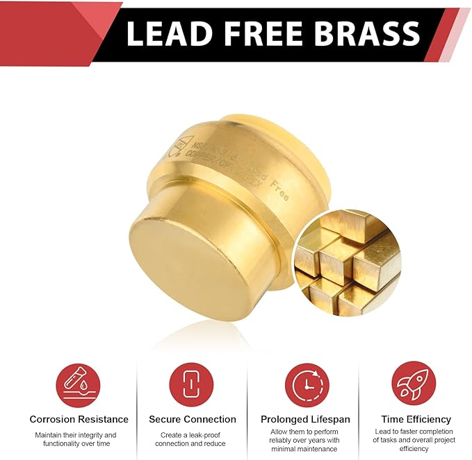 (Pack of 2) EFIELD 3/4 Inch Plug End Cap Push-Fit Fitting to Connect Pex, Copper, CPVC With A Disconnect Clip-2 Pieces,(PF098)