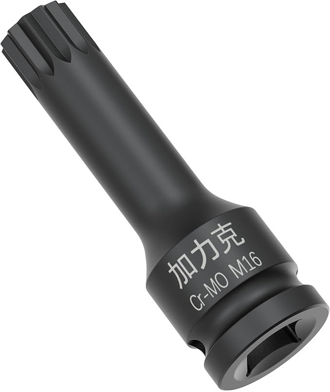 1/2-Inch Drive x M16(16mm） Impact XZN Triple Square Spline Bit Socket, Metric Lengthen Screwdriver Socket Adapter, 3-Inch Length, CR-MO Steel, One-Piece Construction, Black