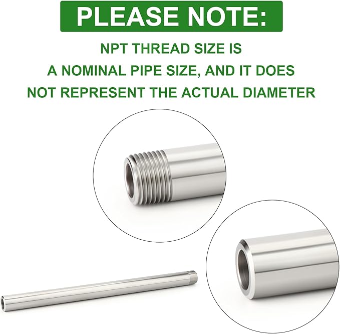 TAISHER 2PCS 304 Stainless Steel Pipe Fittings, 3/8" NPT Male Threaded, 12" Length Weld Nipple Cast Pipe