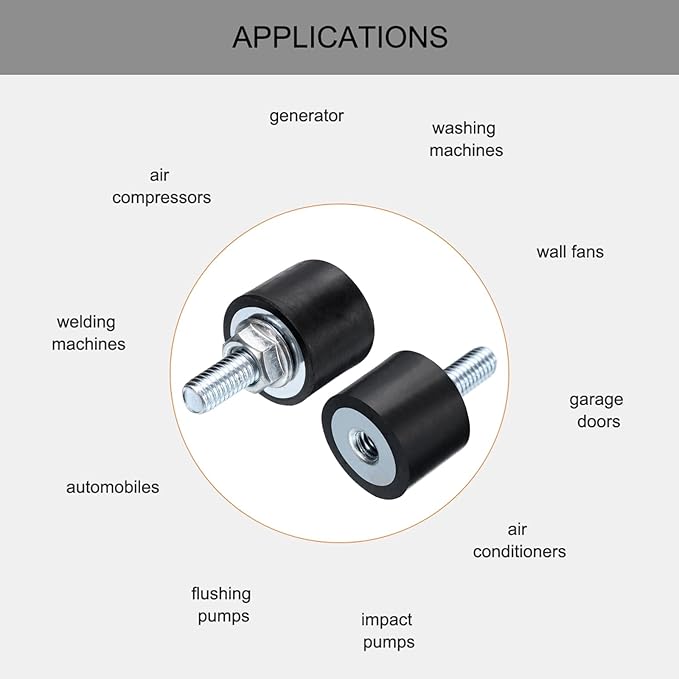 uxcell 4pcs M6x18mm Rubber Isolator Mounts with Studs 20x15mm Male Female Vibration Shock Absorber Zinc Plated Cylindrical Thread Mounts Anti Vibration Isolators with 4pcs M6 Lock Nuts