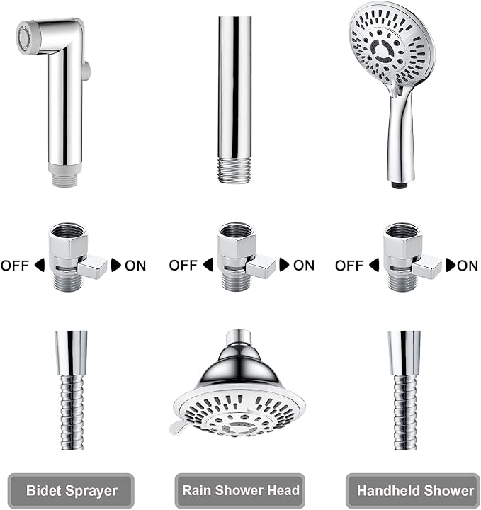 BRIGHT SHOWERS Water Flow Control Valve, Brass Shower Water Valve with Handle Lever, Flow Regulator Water-Saver Volume, Chrome