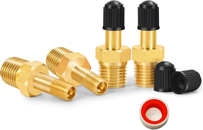 GODESON 1/4" NPT Tank Valve, Anti-Corrosion Brass Schrader Valve with 1/4" Male NPT,Using with Air Compressor Tanks(Pack of 4)