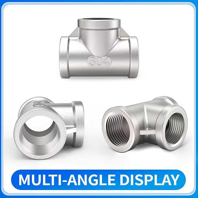 ChillWaves 304 Stainless Steel Pipe Fitting, Tee 1-1/4" x 1-1/4" x 1-1/4" NPT Female Thread Adapter(1-PACK)