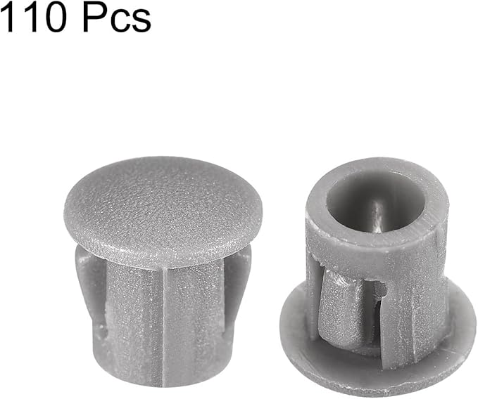 uxcell 7/32" Plastic Hole Plugs, 110Pcs Flush Type Panel Round Snap in Fastener Knockout Locking Plugs for Furniture Insert End Caps Panels, Gray