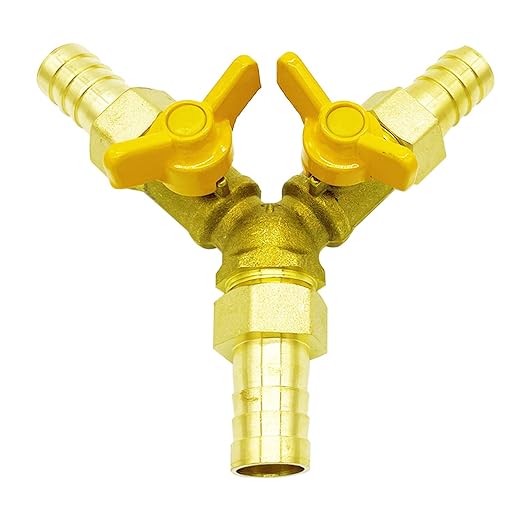 Brass 3 Way Shut-Off Valve, 3/4" Hose Barb 2 Switch Y Shaped Ball Valve Water/Fuel/Air