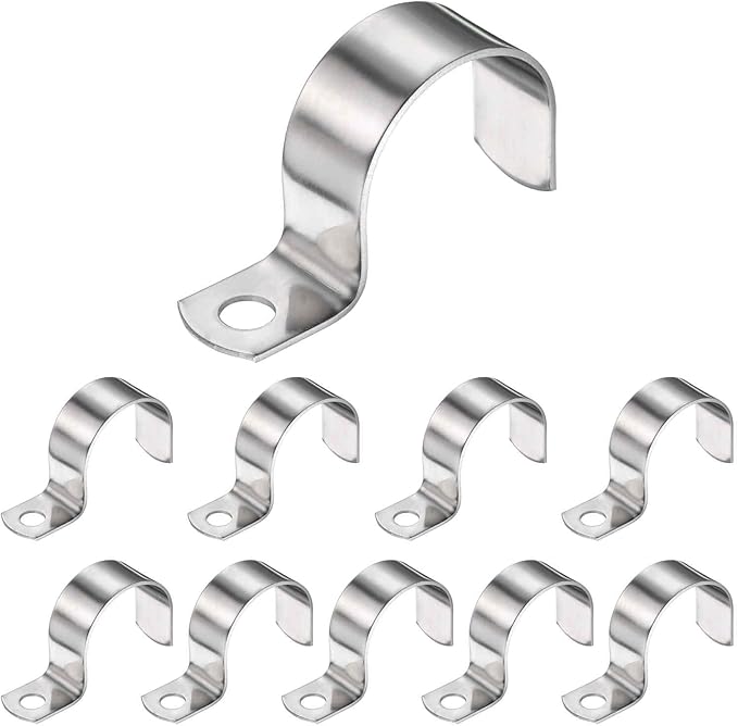 HARFINGTON 1-1/4 Inch Pipe Strap, 304 Stainless Steel Conduit Clip 10Pcs Single Hole Strap Clamp for Pipe Tube Cable Fixing (32mm, Silver)