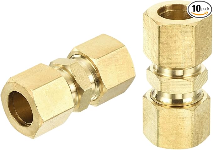 uxcell 10Pcs Brass Compression Tube Fitting, 1/2" Tube OD x 1/2" Tube OD Connector Straight Coupling Adapter Union Fittings