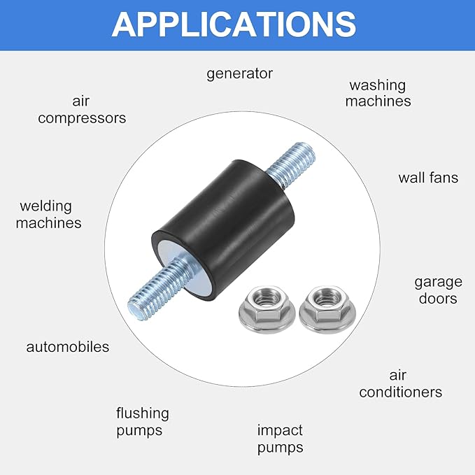 uxcell 4Pcs M5 x 12mm Rubber Mounts, 20 x 15mm Cylindrical Anti Vibration Isolator Studs Shock Absorber Double Studs with Nuts for Car Bobbin Generator Air Compressors
