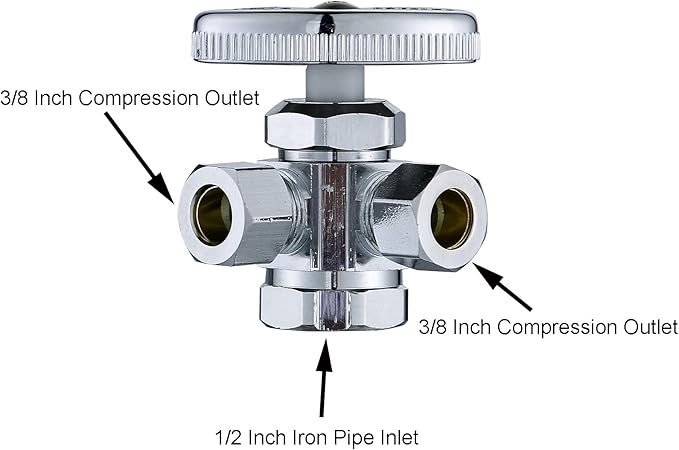 (2-Pack) Cyrret Angle Stop Valve 3-Way 1/2" FIP x 3/8" Compression x 3/8"Compression Multi-turn Dual Outlet Angle Stop Water Faucet Toilet Shut off Valve