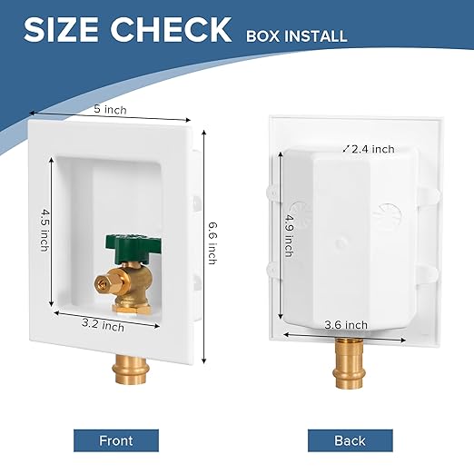 Pre-Assembled Ice Maker Outlet Box, 1/2-Inch Press x 1/4-Inch OD Compression with 1/4-Turn Ball Valve, Ice Maker Wall Box with Faucet