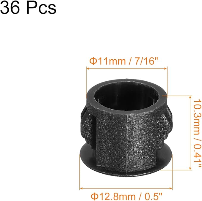 uxcell 11mm(7/16") Plastic Hole Plugs, 36Pcs Flush Type Panel Round Snap in Fastener Knockout Locking Plugs for Furniture Insert End Caps Panels, Black