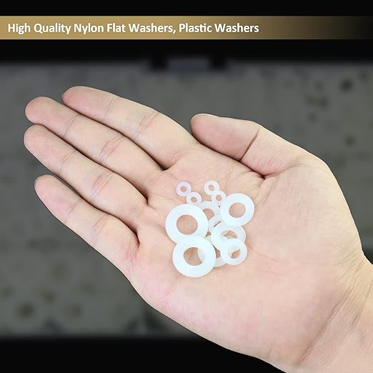 620 Pieces Nylon Flat Washers, Kindroufly 8 Sizes Plastic Washers, White Nylon Washers Assortment Kit (M2 M2.5 M3 M4 M5 M6 M8 M10)