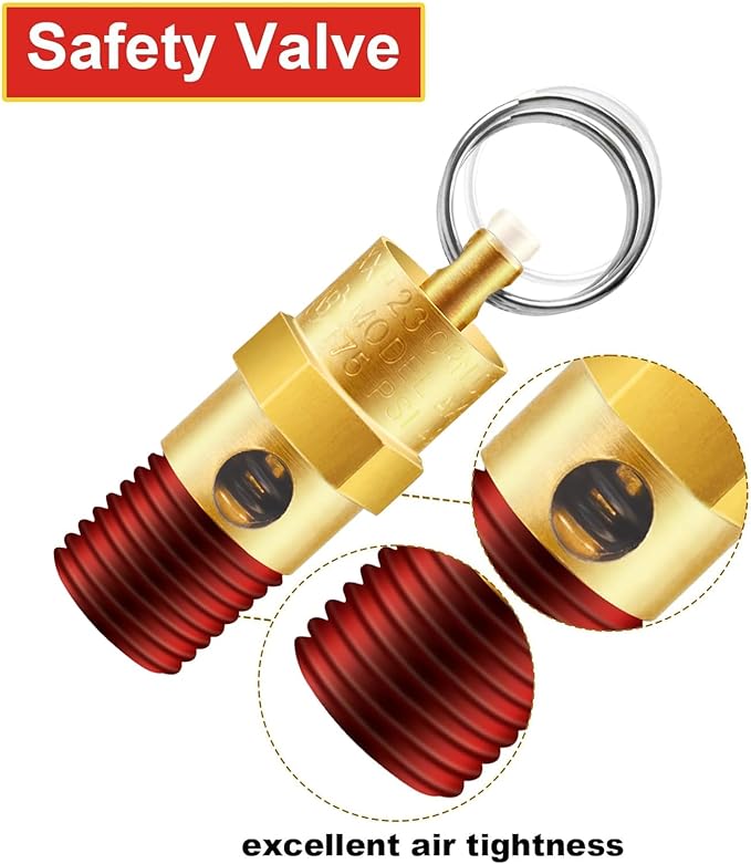2 Pieces 1/4'' Male 175 PSI NPT Air Compressor Pressure Relief Valve Brass Safety Valve Air Compressor Check Valve