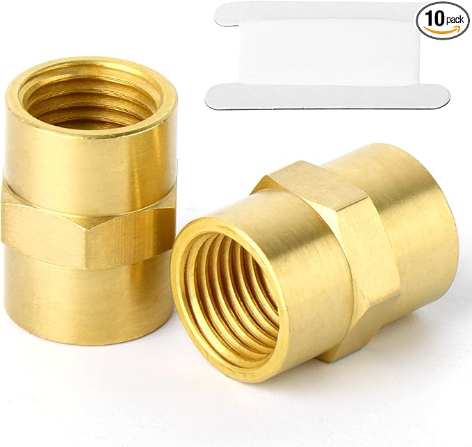 TAISHER 10PCS Brass Pipe Fitting, Coupling, 1/8-Inch Female Pipe x 1/8-Inch Female Pipe