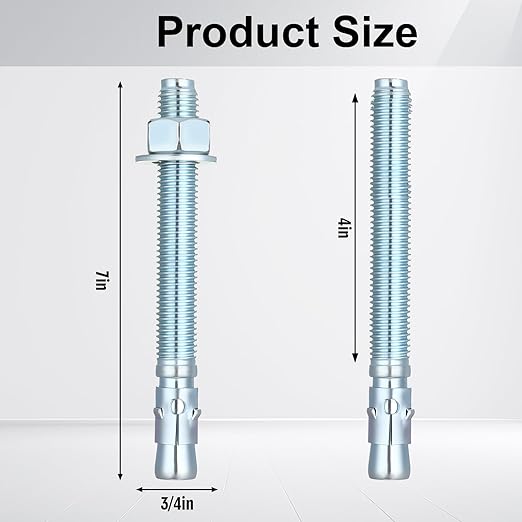 Shimeyao 20 Pack 3/4'' x 7'' Wedge Anchors Zinc Plated Concrete Anchors for 2 Post Car Lift Carbon Steel Fastener for Concrete Installation with Nuts and Washers
