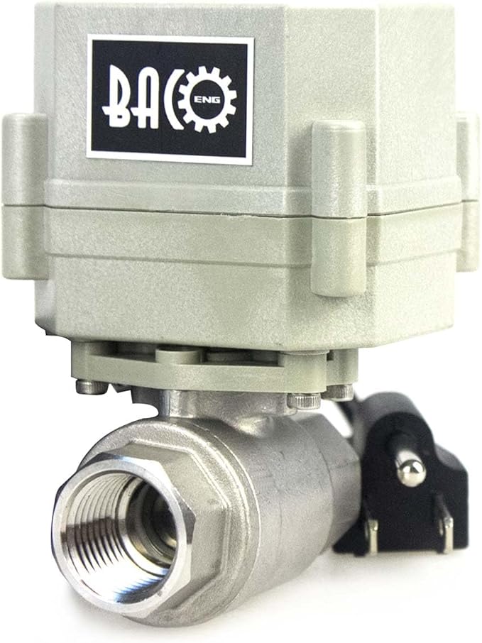 BACOENG Motorized Ball Valve, 1/2" DN15 Electrical Ball Valve, 2 Way 110VAC Stainless Steel NC Electric Water Valve