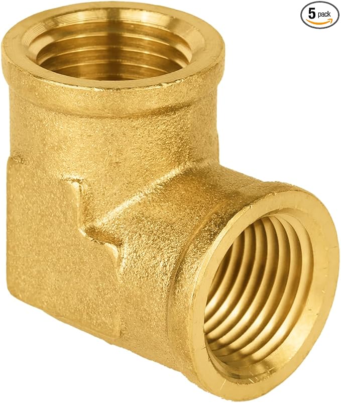 (Pack of 5) EFIELD 1/2" FNPT X1/2" FNPT 90 Degree Barstock Street Elbow, Female to Female Brass Pipe Fittings,(NPT113)