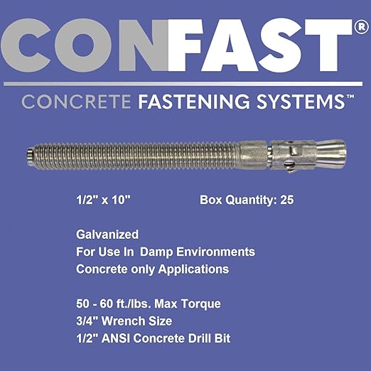 CONFAST 1/2" x 10" Galvanized Wedge Anchor (Box of 25)
