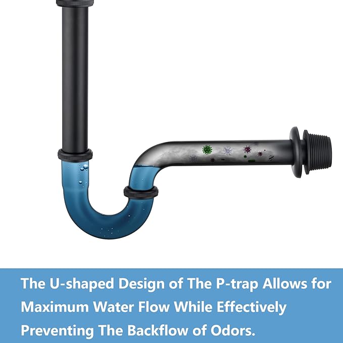 Brass P Trap Bathroom Sink : 1 1/4 Sink Trap with Adjustable Height - Matte Black Bottle P-Trap with Slip Joint Extension Tube - U-Shape Basin Sink Plumbing/Pipe Replacement Kit