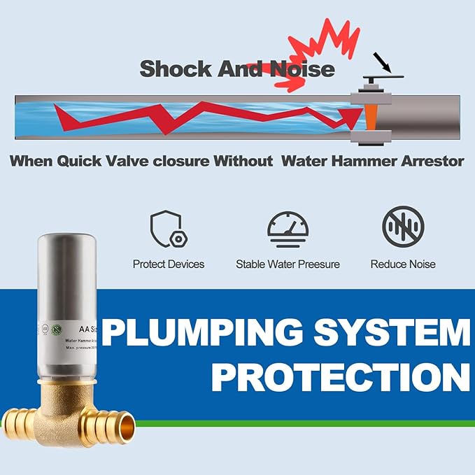 Stainless Steel Water Hammer Arrestor, 1/2 Inch Pex Crimp Tee Hammer Arrestor For Potable Water Plumbing Application, F1807 Tee Connection
