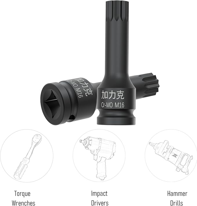 1/2-Inch Drive x M17(17mm) Impact XZN Triple Square Spline Bit Socket, Security Tamper Proof Metric Lengthen Screwdriver Socket Adapter, 3-Inch Length, One-Piece Construction, CR-MO, Black