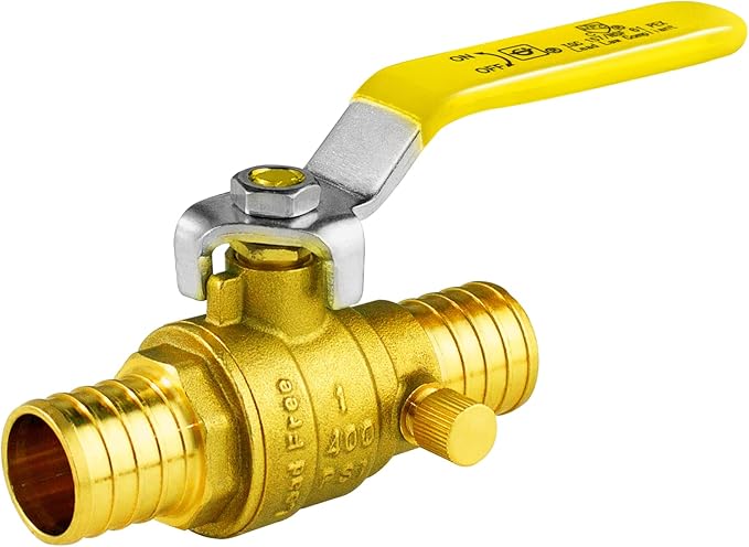 WiseWater 1 Inch X 1 Inch PEX Ball Valve with Drain, Brass Plumbing Fitting, Full Port Water Stop Shut Off Valve (5pack)