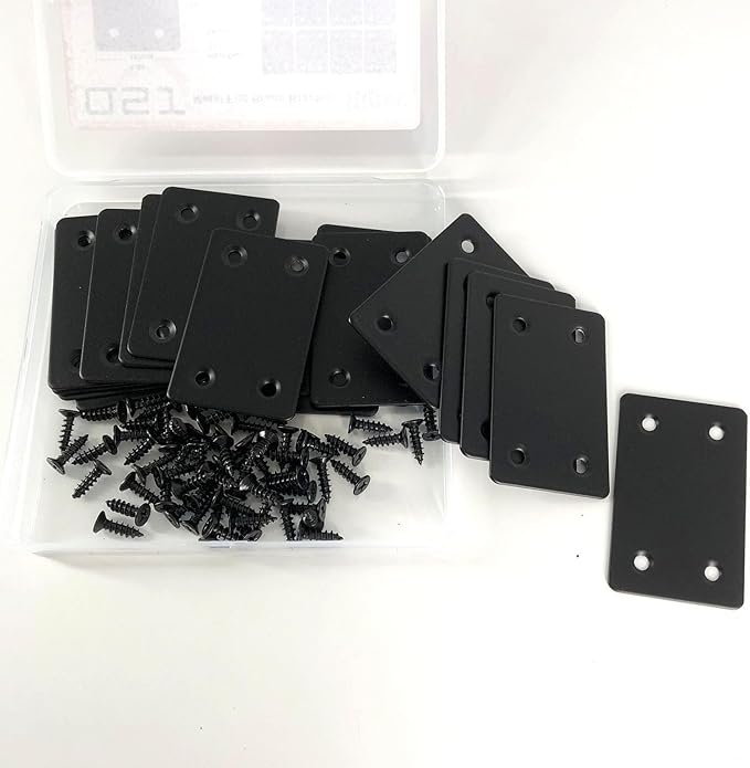 QSJ 16 Pack Black Flat Mending Plate 2.36x1.49'', Stainless Steel Bracket, Straight Metal Brace Bracket, Fixing Joining Plate for Wood Furniture Fastening & Fixing