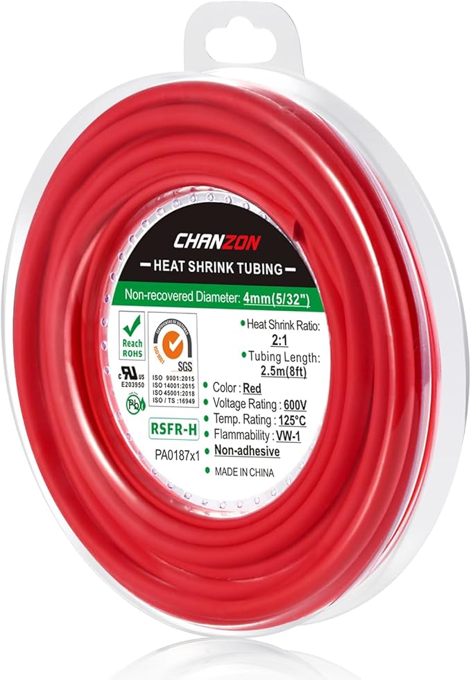 Chanzon 2:1 Ratio 5/32" (4mm) Heat Shrink Tubing 8Ft Roll (2.5M Total Length) Red Polyolefin Sleeving Wrap Shrinking 2 to 1 1pcs