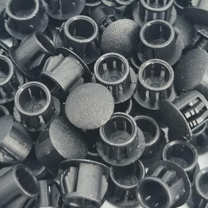 3/8" Plastic Flush Type Hole Plugs - Snap in Locking Hole Tube Screw Caps - Drilling Cover Plugs - Fastener Covers for Kitchen Cabinet Furniture - Black - 100 Pack
