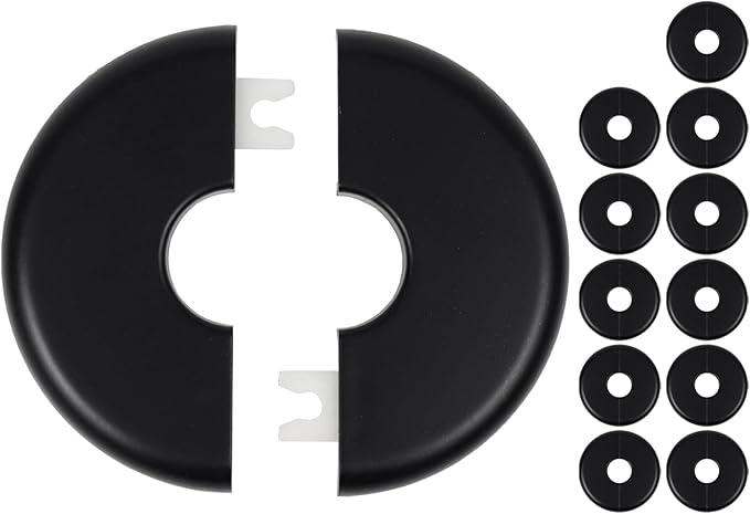 12 Pcs Wall Split Flange, ABS Round Self-Adhesive Escutcheon Plate Buckles Design for 0.86"/22mm Diameter Pipe